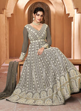 Load image into Gallery viewer, Light Grey Floral Embroidered Kalidar Anarkali
