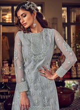 Load image into Gallery viewer, Light Grey Heavy Embroidered Sharara Style Suit fashionandstylish.myshopify.com