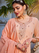 Load image into Gallery viewer, Light Peach Stylish Embroidered Palazzo Style Suit fashionandstylish.myshopify.com