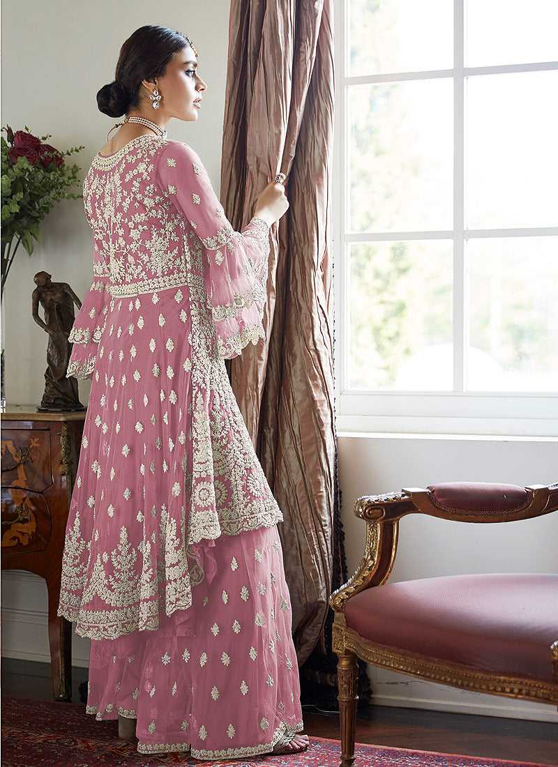 Light Pink Heavy Embroidered Sharara Style Suit – Fashneo