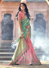 Load image into Gallery viewer, Light Pink and Green Embroidered Bollywood Style Saree fashionandstylish.myshopify.com