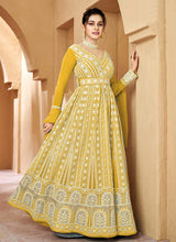 Load image into Gallery viewer, Light Yellow Floral Embroidered Kalidar Anarkali