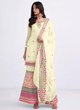Load image into Gallery viewer, Light Yellow and Pink Embroidered Gharara Suit