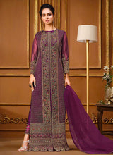Load image into Gallery viewer, Lilac Heavy Embroidered High Slit Style Designer Suit fashionandstylish.myshopify.com