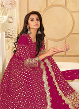 Load image into Gallery viewer, Magenta And Gold Mirror Embroidered Kalidar Gown Style Anarkali fashionandstylish.myshopify.com
