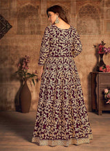 Load image into Gallery viewer, Magenta Heavy Embroidered Designer Velvet Anarkali Suit fashionandstylish.myshopify.com