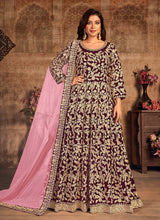 Load image into Gallery viewer, Magenta Heavy Embroidered Designer Velvet Anarkali Suit fashionandstylish.myshopify.com