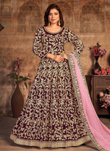 Load image into Gallery viewer, Magenta Heavy Embroidered Designer Velvet Anarkali Suit fashionandstylish.myshopify.com