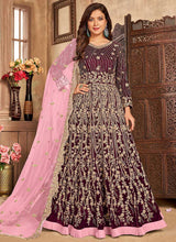 Load image into Gallery viewer, Magenta Heavy Embroidered Kalidar Velvet Anarkali Suit fashionandstylish.myshopify.com