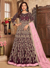 Load image into Gallery viewer, Magenta Heavy Embroidered Kalidar Velvet Anarkali Suit fashionandstylish.myshopify.com