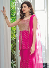 Load image into Gallery viewer, Magenta Heavy Embroidered Stylish Gharara Suit