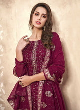 Load image into Gallery viewer, Magenta Straight Cut Embroidered Pant Style Suit fashionandstylish.myshopify.com