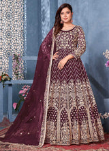 Load image into Gallery viewer, Magenta and Gold Embroidered Kalidar Anarkali Suit fashionandstylish.myshopify.com
