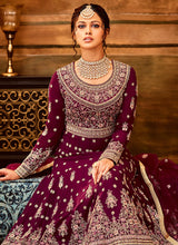 Load image into Gallery viewer, Magenta and Gold Heavy Embroidered Anarkali Suit