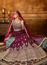 Load image into Gallery viewer, Magenta and Gold Heavy Embroidered Anarkali Suit