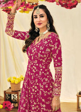 Load image into Gallery viewer, Magenta and Gold Heavy Embroidered Kalidar Anarkali fashionandstylish.myshopify.com