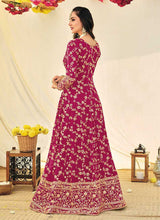 Load image into Gallery viewer, Magenta and Gold Heavy Embroidered Kalidar Anarkali fashionandstylish.myshopify.com