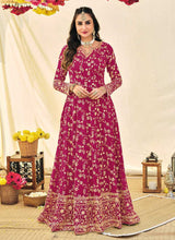 Load image into Gallery viewer, Magenta and Gold Heavy Embroidered Kalidar Anarkali fashionandstylish.myshopify.com