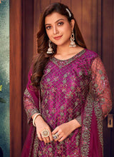 Load image into Gallery viewer, Magenta and Gold Heavy Embroidered Pant Style Suit fashionandstylish.myshopify.com