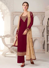 Load image into Gallery viewer, Maroon And Cream Embroidered Straight Pant Style Suit fashionandstylish.myshopify.com