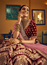 Load image into Gallery viewer, Maroon And Gold Heavy Embroidered Velvet Lehenga fashionandstylish.myshopify.com