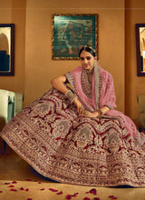 Load image into Gallery viewer, Maroon And Gold Heavy Embroidered Velvet Lehenga fashionandstylish.myshopify.com
