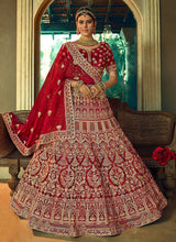 Load image into Gallery viewer, Maroon And Gold Heavy Embroidered Velvet Lehenga Choli fashionandstylish.myshopify.com