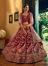 Load image into Gallery viewer, Maroon And Gold Heavy Embroidered Velvet Lehenga Choli fashionandstylish.myshopify.com