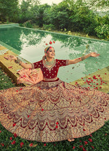 Load image into Gallery viewer, Maroon And Gold Heavy Embroidered Velvet Lehenga Outfit fashionandstylish.myshopify.com