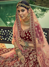 Load image into Gallery viewer, Maroon And Gold Heavy Embroidered Velvet Lehenga Suit fashionandstylish.myshopify.com