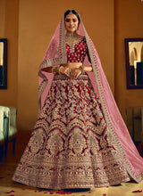 Load image into Gallery viewer, Maroon And Gold Heavy Embroidered Velvet Lehenga fashionandstylish.myshopify.com