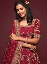 Load image into Gallery viewer, Maroon And Gold Silk Embroidered Stylish Lehenga Choli fashionandstylish.myshopify.com