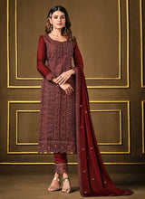 Load image into Gallery viewer, Maroon Embroidered Fashionable Pant Style Suit fashionandstylish.myshopify.com