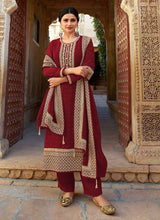 Load image into Gallery viewer, Maroon Embroidered Pant Style Suit fashionandstylish.myshopify.com