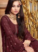 Load image into Gallery viewer, Maroon Embroidered Straight Pant Style Suit fashionandstylish.myshopify.com