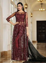 Load image into Gallery viewer, Maroon Floral Embroidered Stylish Lehenga/ Pant Style Anarkali fashionandstylish.myshopify.com