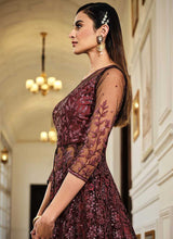 Load image into Gallery viewer, Maroon Floral Embroidered Stylish Lehenga/ Pant Style Anarkali fashionandstylish.myshopify.com