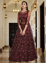 Load image into Gallery viewer, Maroon Floral Embroidered Stylish Lehenga/ Pant Style Anarkali fashionandstylish.myshopify.com