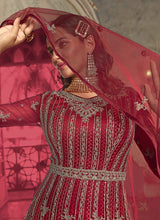 Load image into Gallery viewer, Maroon Floral Heavy Embroidered Gown Style Anarkali