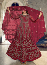 Load image into Gallery viewer, Maroon Floral Heavy Embroidered Gown Style Anarkali