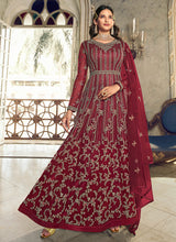 Load image into Gallery viewer, Maroon Floral Heavy Embroidered Gown Style Anarkali
