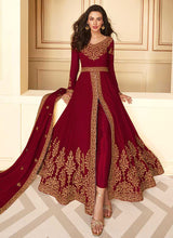 Load image into Gallery viewer, Maroon Heavy Embroidered High Slit Style Anarkali fashionandstylish.myshopify.com