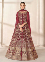 Load image into Gallery viewer, Maroon Heavy Embroidered High Slit Style Anarkali fashionandstylish.myshopify.com