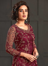 Load image into Gallery viewer, Maroon Heavy Embroidered Jacket Style Anarkali Suit fashionandstylish.myshopify.com