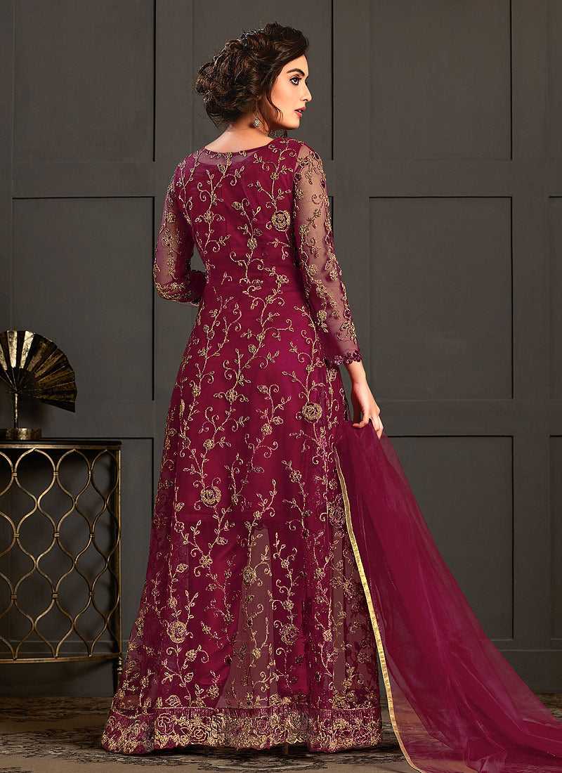 Maroon Heavy Embroidered Jacket Style Anarkali Suit