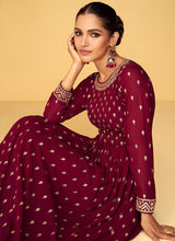 Load image into Gallery viewer, Maroon Heavy Embroidered Kalidar Anarkali