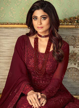 Load image into Gallery viewer, Maroon Heavy Embroidered Kalidar Anarkali Suit fashionandstylish.myshopify.com