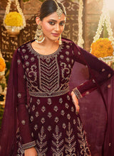 Load image into Gallery viewer, Maroon Heavy Embroidered Kalidar Anarkali Suit fashionandstylish.myshopify.com