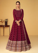 Load image into Gallery viewer, Maroon Heavy Embroidered Kalidar Anarkali