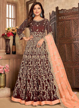 Load image into Gallery viewer, Maroon Heavy Embroidered Kalidar Velvet Anarkali Suit fashionandstylish.myshopify.com